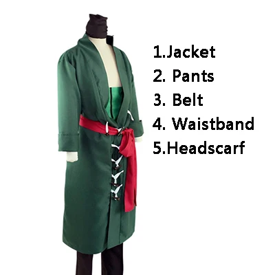 Anime japonês Roronoa Zoro Cosplay Traje, Comic Halloween Robe, Conjunto completo, Peruca de lenço, Botas, Sapatos, 5pcs