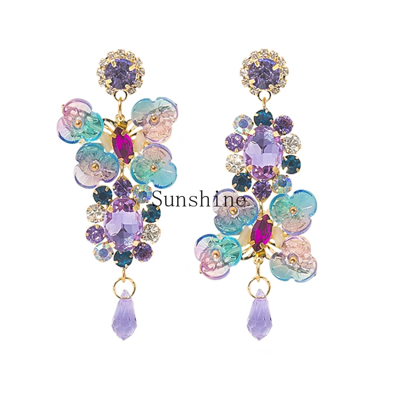 

Super Fairy Amethyst Asymmetrical Flower Long Earrings 925 Silver Needle