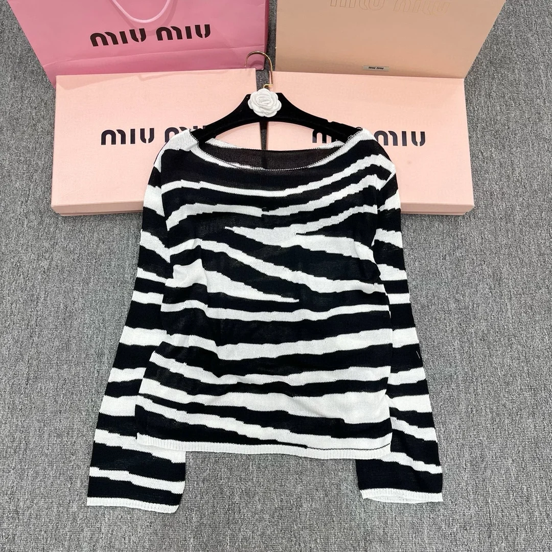 

Summer Autumn New Zebra Thin Sunscreen Knitted Round Neck Long Sleeve Sweater Women Loose Casual Striped Pullovers Top F683