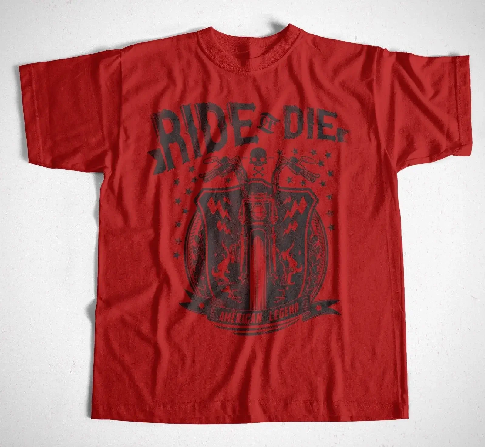 Funny O Neck T Shirt  T-Shirt Rocker 51 Rot Skull Rider Route 66 Biker Custom Chopper Motorrad  Summer Tee Shirt
