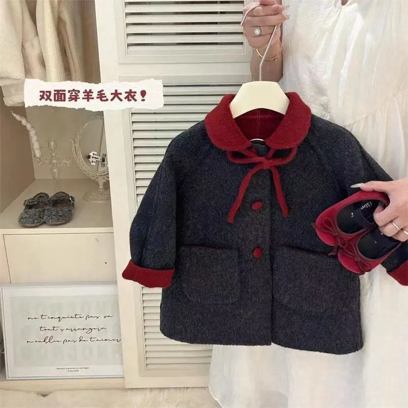

1-6 Years Autumn and Winter Baby Girls' Woolen Coat New Style Children's Two sided Woolen Coat Medium length Clothes 80-130CM