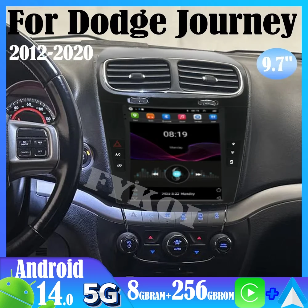 Android 14 For Dodge Journey 2012-2020 Car Radio Automotive Multimedia Tesla Style Carplay Auto Bluetooth 4G WIFI GPS Navigation