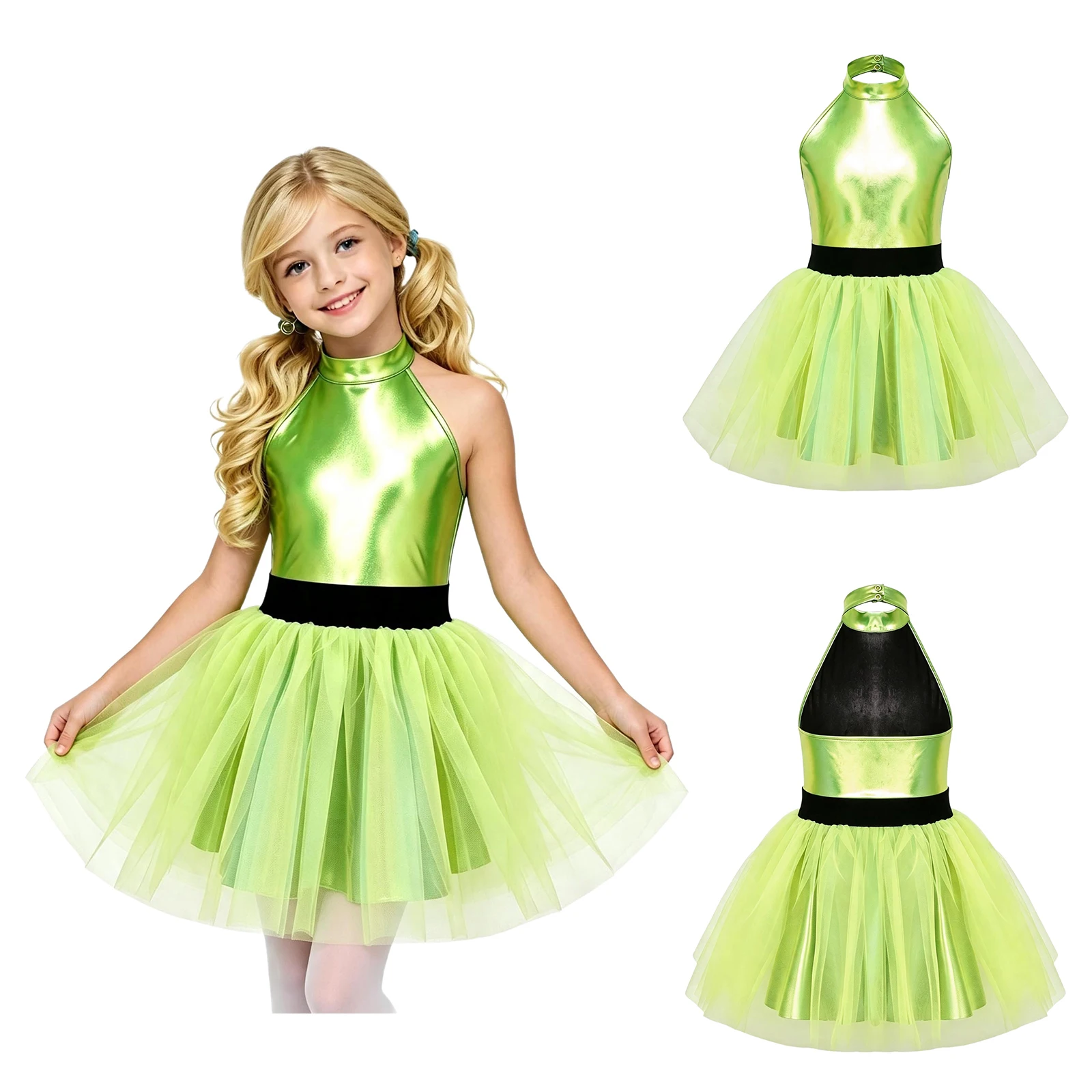 Kids Girls Alien Outerspace Tulle Tutu Dress Sleeveless Future World Party Dress Up Halloween Astronaut Cosplay Themed Costume