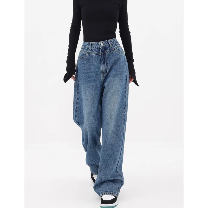 Blauwe Jeans Voor Vrouwen Hoge Taille Amerikaanse Wijde Pijpen Broek Effen Y 2K Vintage Mode Rechte Lente Bagge Broek