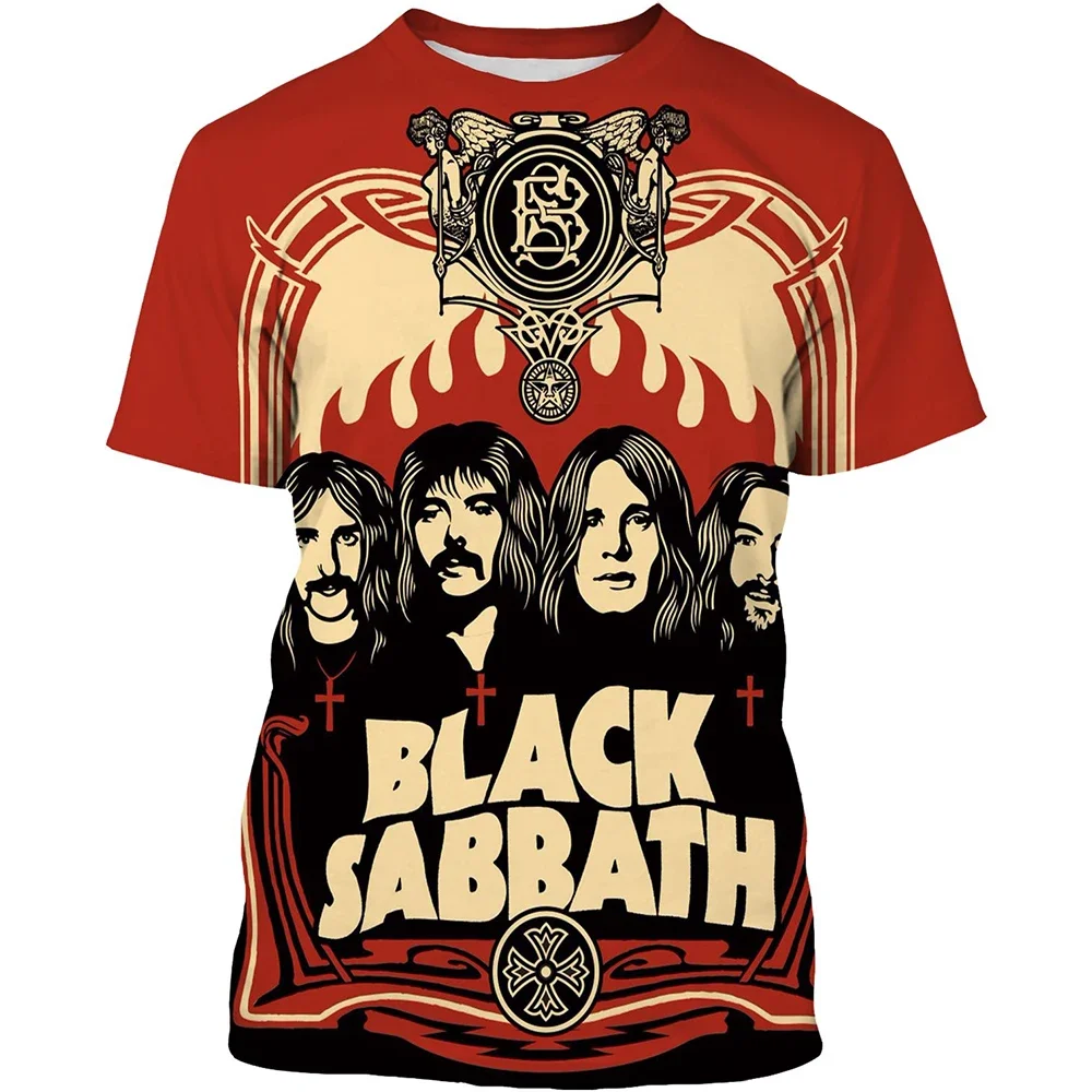 Summer novelty, trendy men's t-shirt with 3D black Sabbath print, casual hip hop shorts, short sleeve