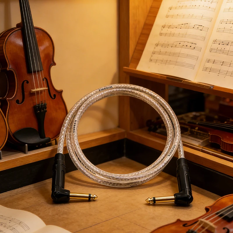 

6.35mm 90° TS Mono Guitar Cable Hi-Res Anti-Noise Gold-Plated Plug Stable Connection Durable Use Electric Guitar/Bass/Amplifier