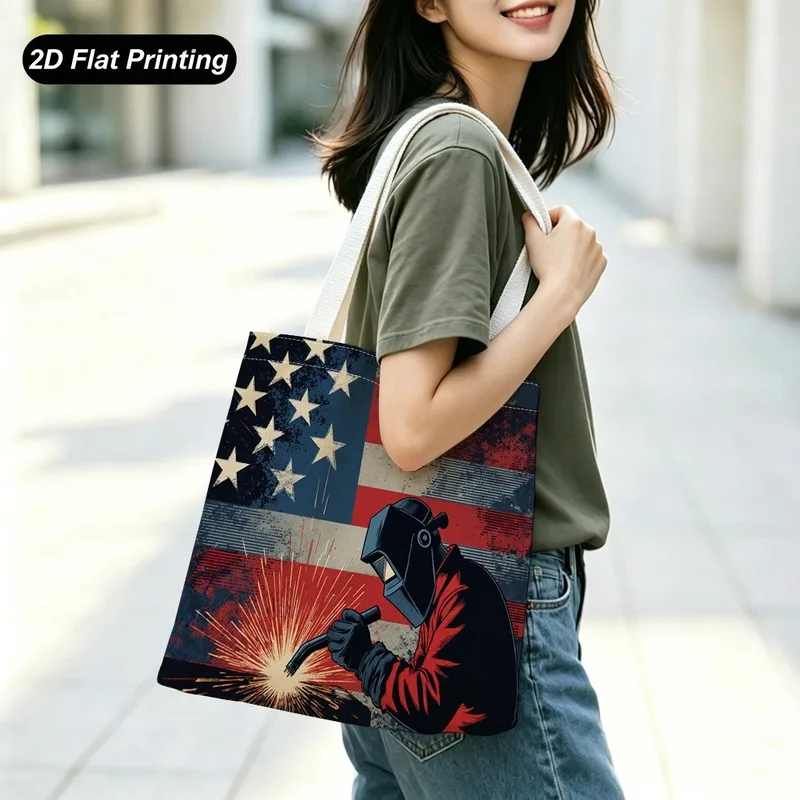 1PC【Tote Bag】2DFlat effect，Vintage American Print Tote Bag，Lightweight and large capacity，Adapted shopping、Daily