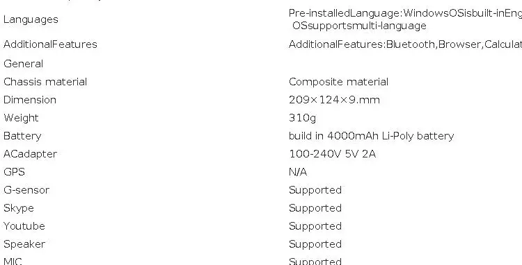 8 INCH 8GB RAM 128GB ROM 64 Bit T10 Windows 10 Tablet PC 1280*800 Pixel Quad Core AR3 Dual Camera 4000mAh Battery