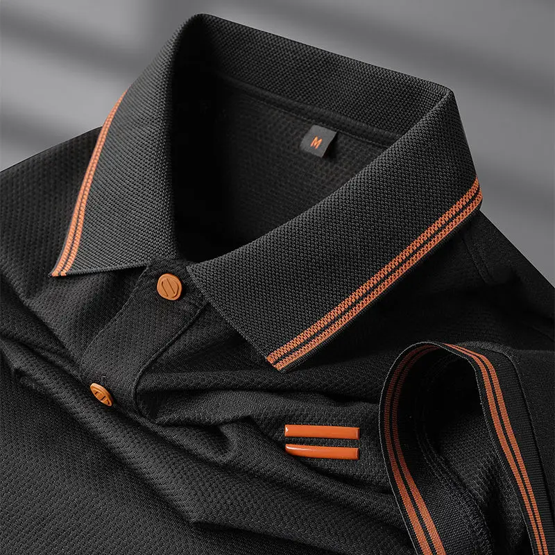 New Style Turn-down Collar Summer Casual Short-sleeve Men's Business Polo Collar Stylish Color-block Stripe T-shirt