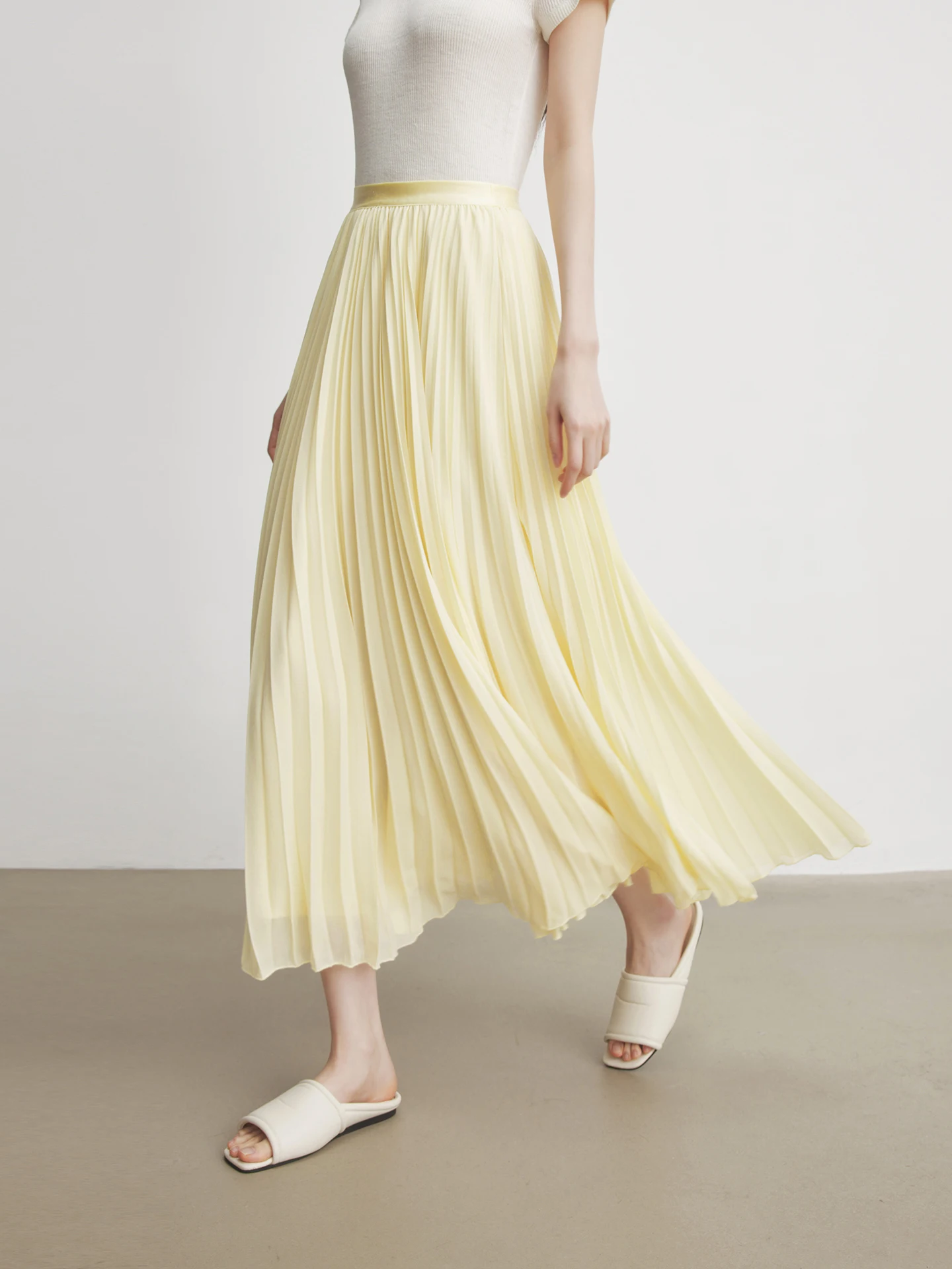 

Annata Yellow Pleated Skirt Women's Spring Autumn Midi Skirt High Waist Polyester Fiber Commute Casual City Travel