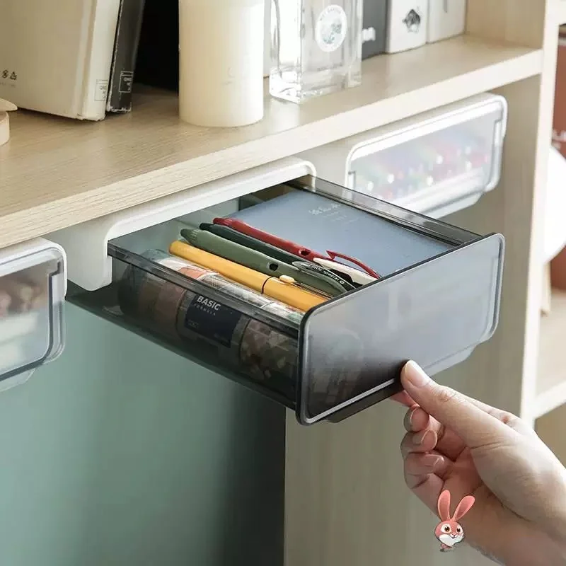 Invisible Drawer under Table Transparent Adhesive Dustproof Storage Box Love Beige Noor Brand Bag Accessories