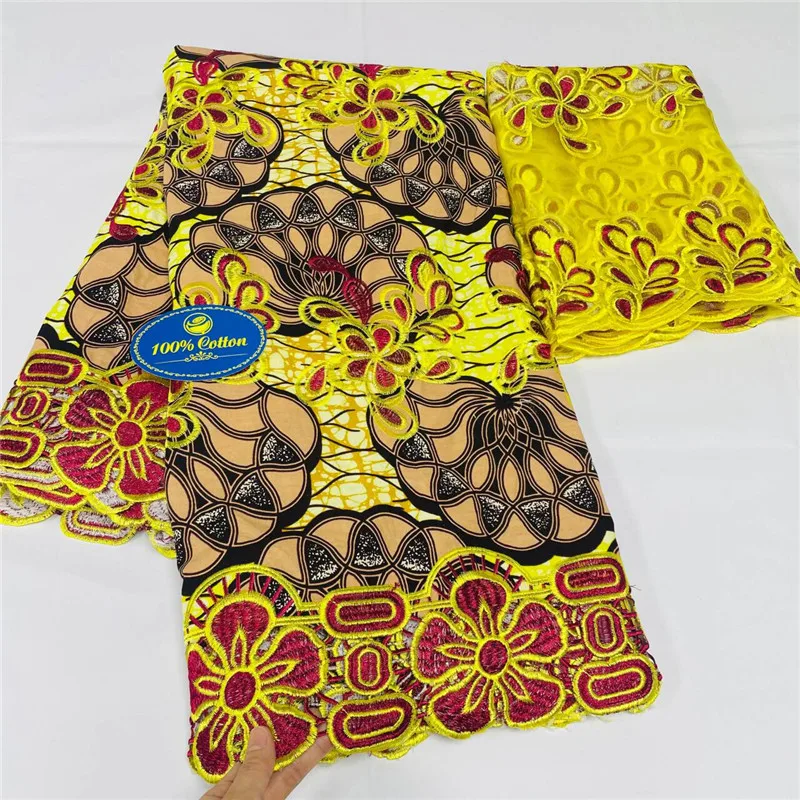 

7 yard African Wax Brocade Lace Fabric Hight Qualiy 100% Cotton Ankara Wax Satin Print Lace Fabric For Woman Evening Dresses KL1
