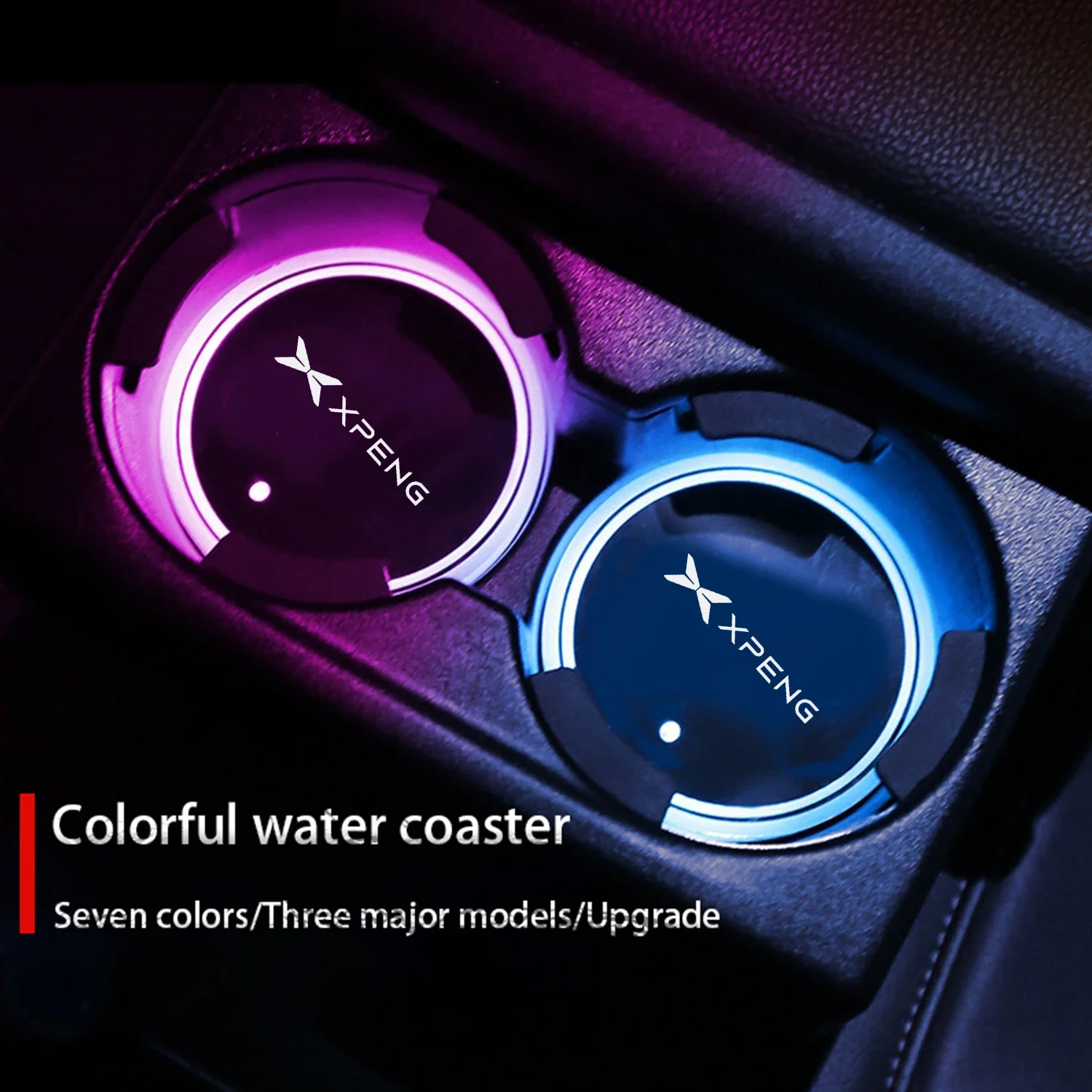 

LED Car Cup Holder Lights for Xpeng P7+ G6 G9 M03 X9 G7 P5 G3i, 7 Colors Luminous Coaster USB Charging Interior Atmosphere Lamp