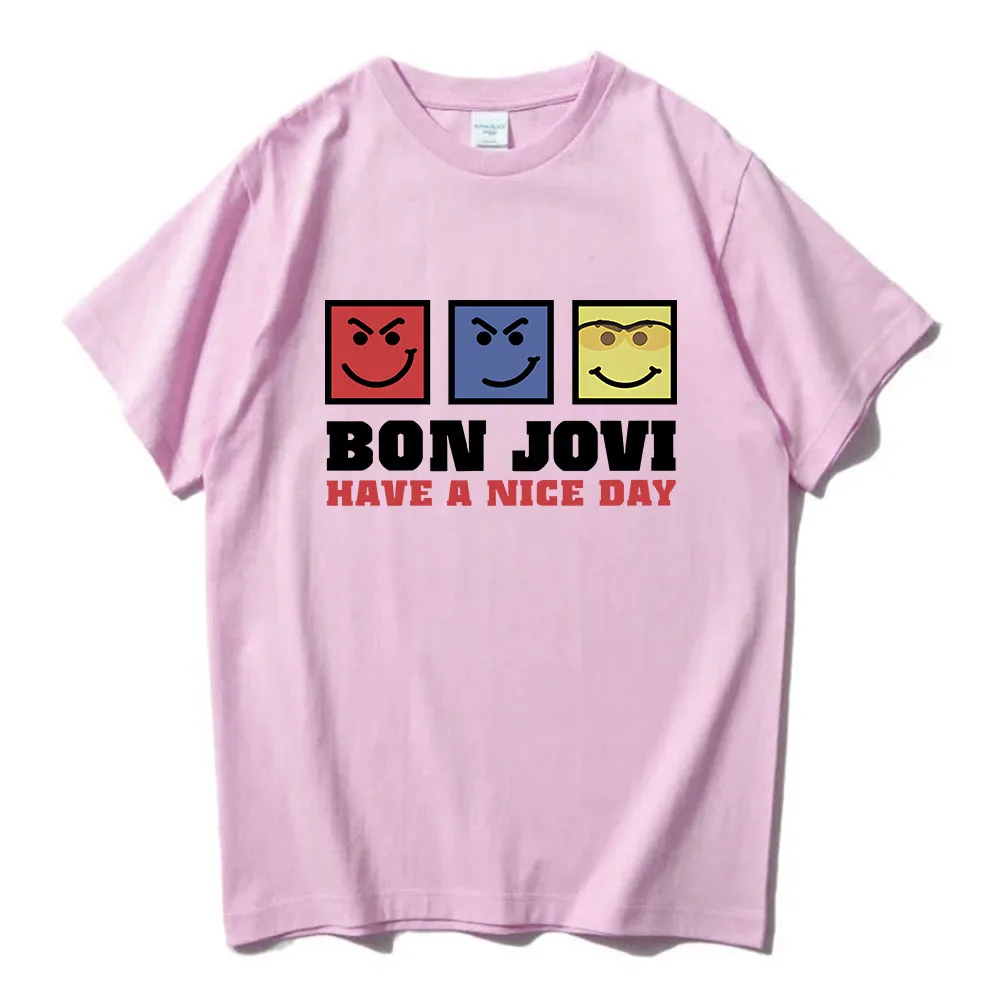 احصل على يوم جميل تي شيرت BONJOVI روك باند موضة بلايز قصيرة الأكمام القطن الذكور تي شيرت للجنسين الشارع الشهير فضفاض س الرقبة الرجال قميص #3