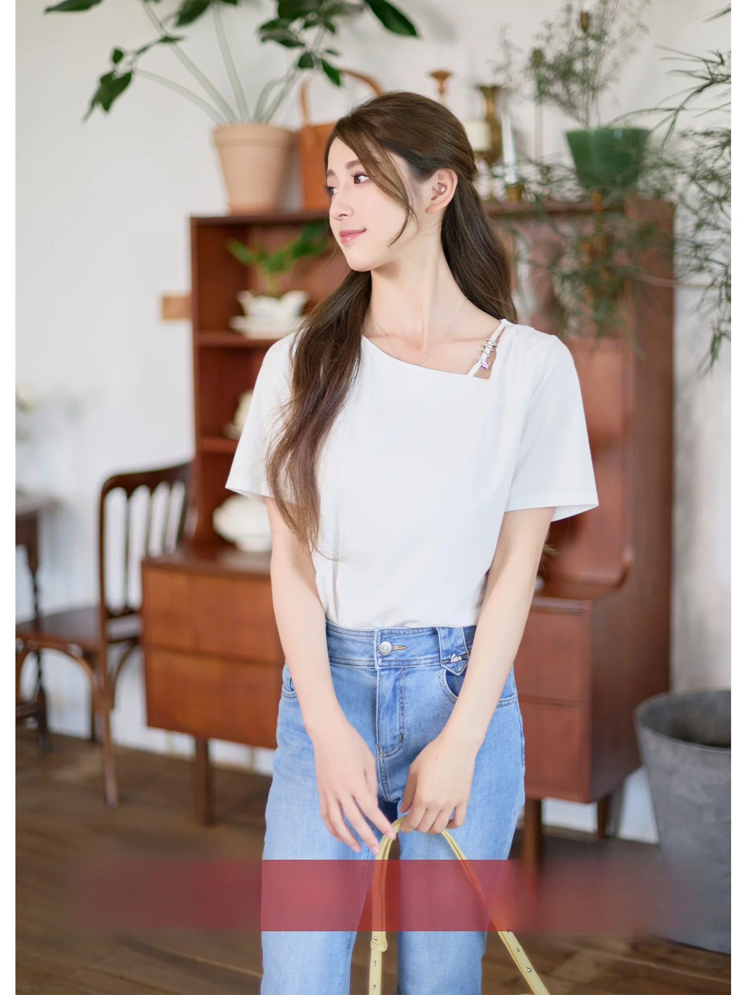 

Elastic Hollow out Design T-irt 82 6 Sles ort Sve Versatile Slimming Cotton Commute Sle Women's Summer Top