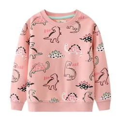 Jumping Meters New Arrival Dinosaurs Print Girls Sweatshirts Fashion Kids Girls Costume Long Sleeve Autumn Baby Shirts Tops