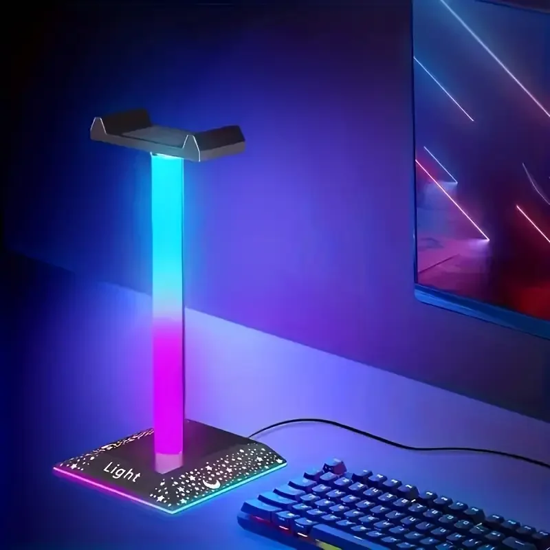 EISSLOLY RGB-Kopfhörerhalter, 10 Arten von Lichteffekten, Kopfhörerständer, Desktop-Kopfhörerhalter, Desktop-Zubehör