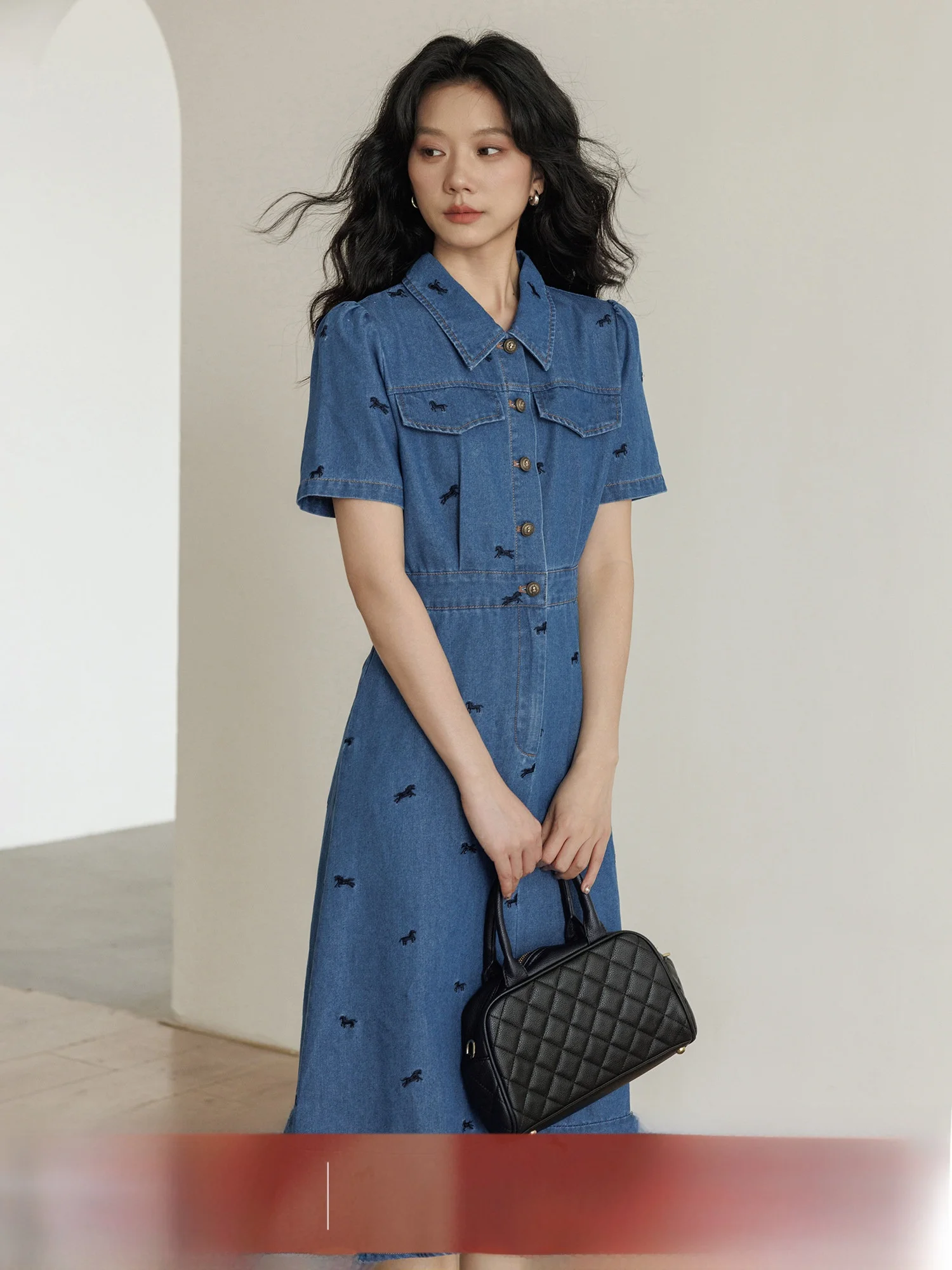 

Summer Workwear Neck Slim Fit Fish Tail Denim Dress Women's Retro Wash Casual Long Skirt City Commute A-Line Silhouette
