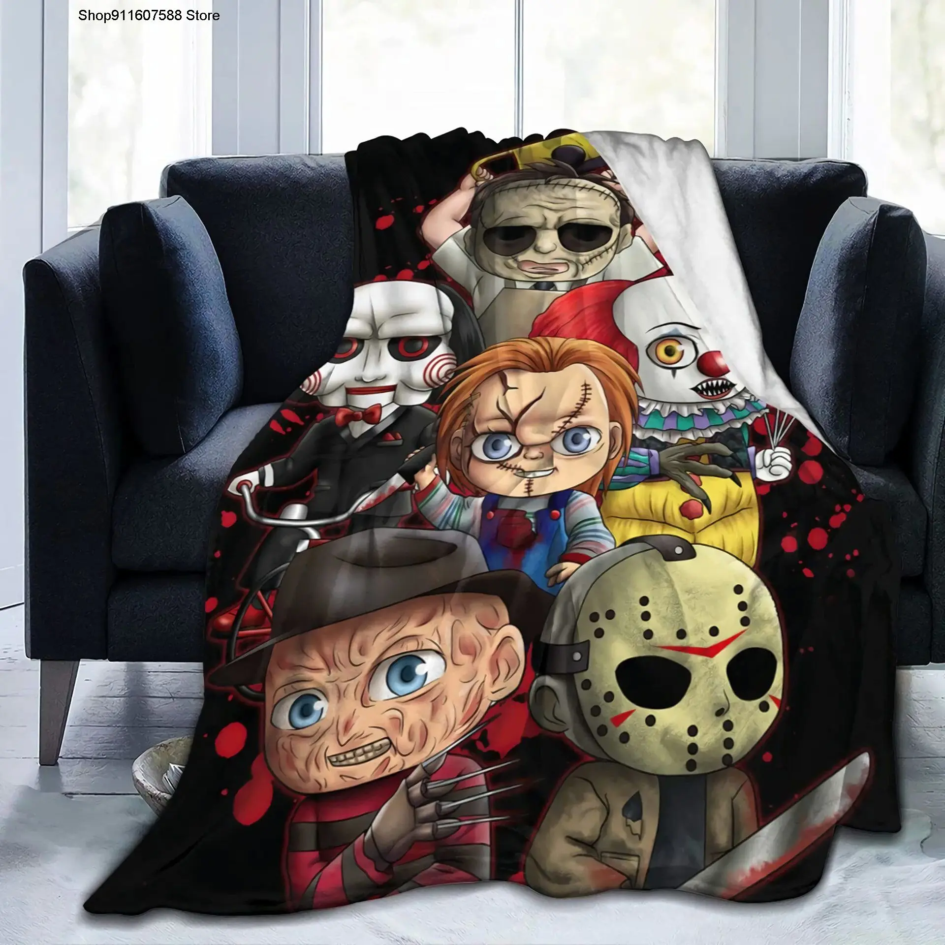 Horror Moive Blanket 3D Printing Flannel Blanket Cozy Soft Autumn Winter Warmth Blanket Home Decor Halloween For Adults Gifts