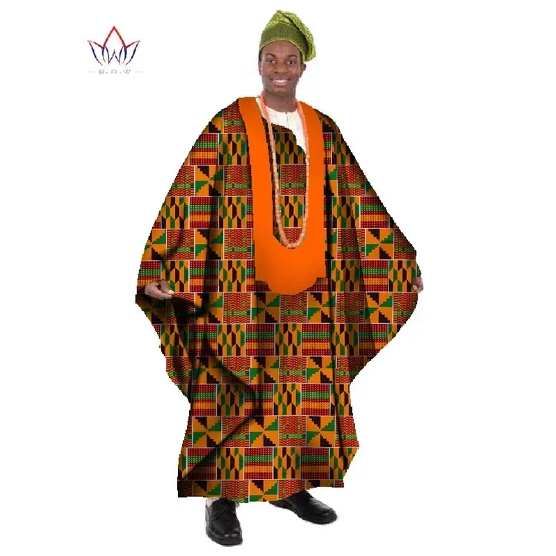 African Print Wax Tailored Long Men Loose Plus Size Robe Dashiki Clothing Traditional African Mens O-neck Clothing Robes WYN21