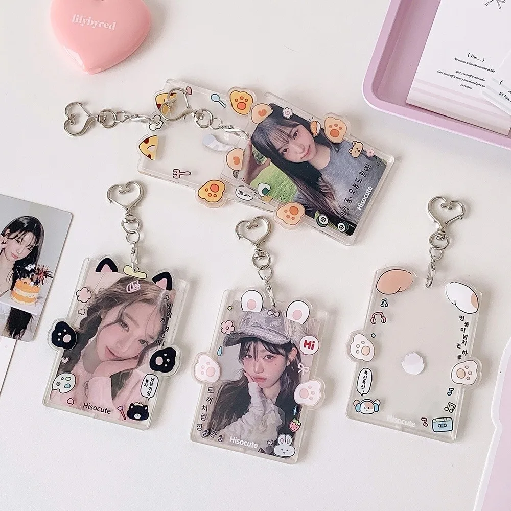Acrylic Kpop Photocard Holder Keychain Cartoon Animal Transparent Card Holder 3 Inch Idol Card Display Protector