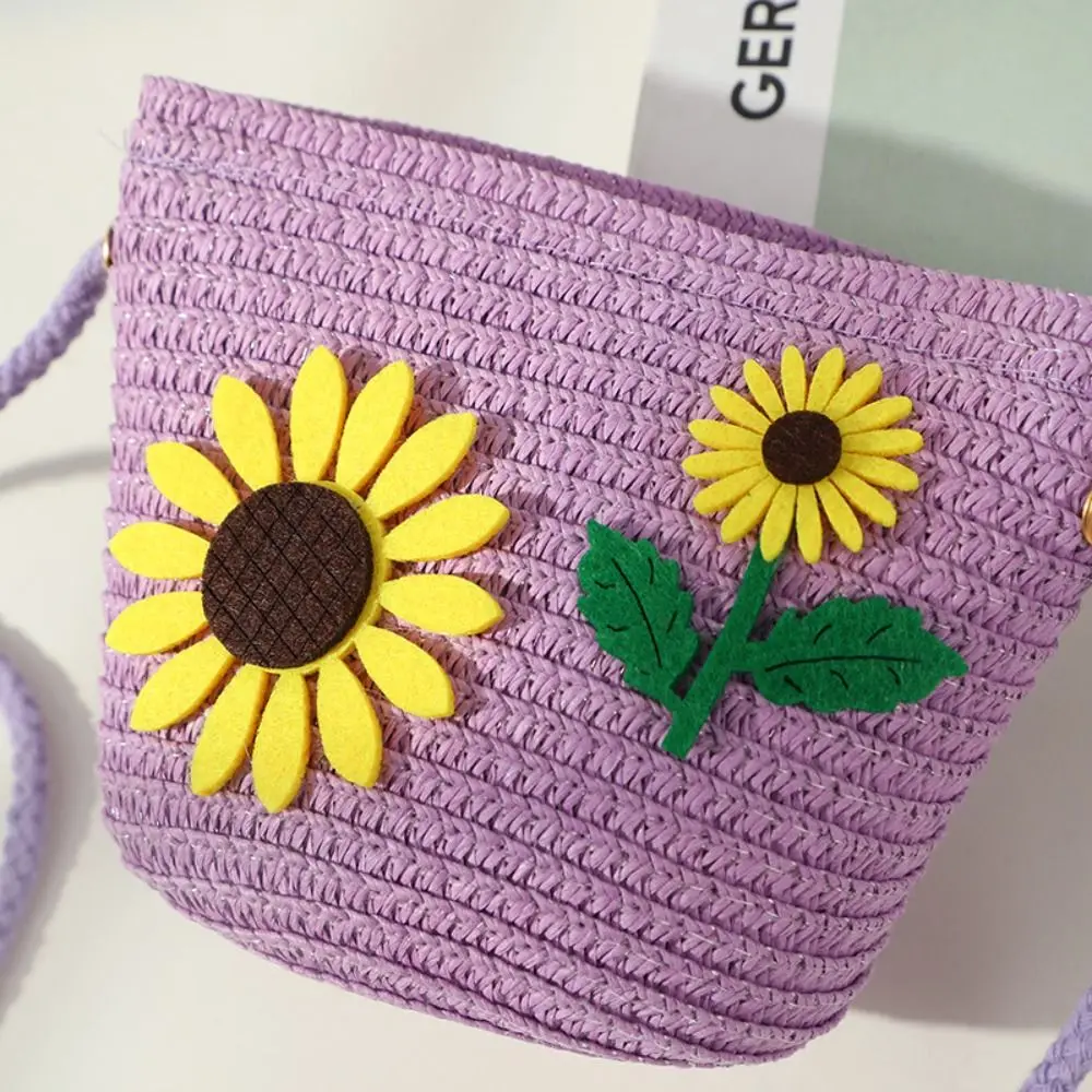 Nieuwe Stro Crossbody Tas Bloem Kleine Portemonnee Schoudertas Kids Meisjes