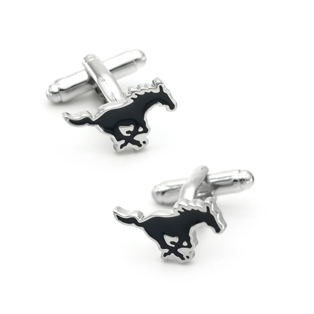 iGame Men's Fashion Cuff Links Black Color Mustangs Design Quality Brass Material Horse Cufflinks Wholesale & Retail
