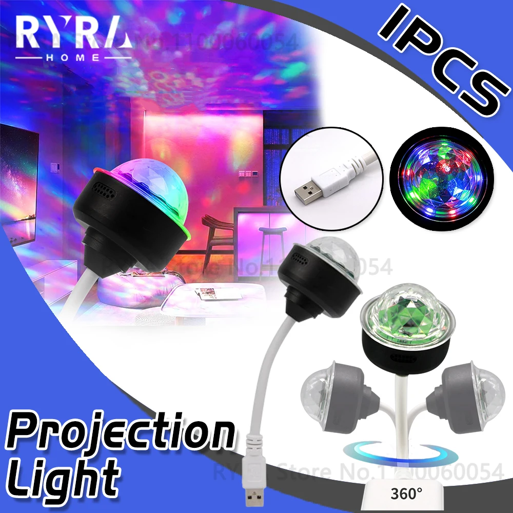 

Auto Rotating LED Projector Light Mini Disco Ball Lights Multi Color Party Room Decorations Laser Lamp USB Car DJ Stage Lighting