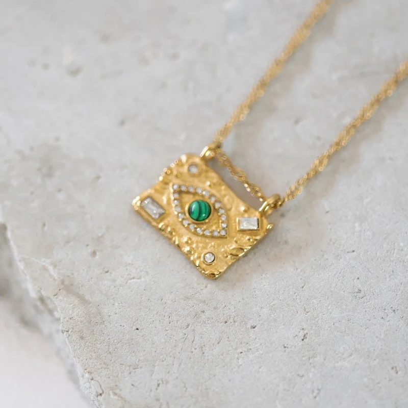 Turkey blue evil eye rectangle pendant necklace stainless steel necklace vintage ethnic jewelry elegant stainless steel jewelry