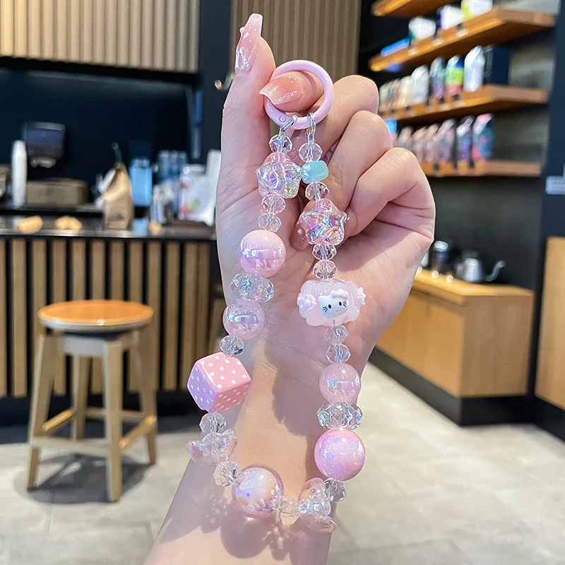 

Sanrio Hello Kitty Bead Mobile Phone Case Chain Cute Cartoon Camera Hanging Bag Decoration Accessories Pendant KeyChain Gifts