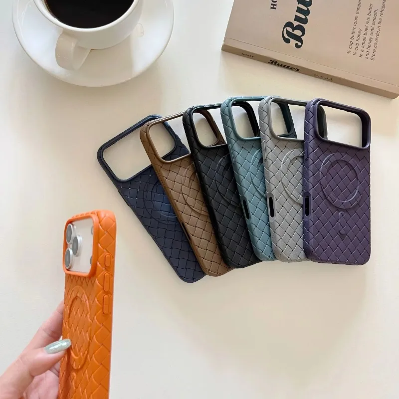 Fundas magnéticas suaves disipadoras de calor con textura tejida de TPU para IPhone 17 Pro Max 16 15 14 13 12 para cubierta trasera anticaída Magsafe