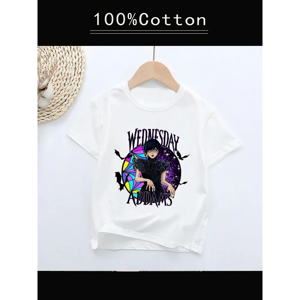 100% Cotton Wednesday Addams Print Kids Cotton T Shirt Girls Summer Tops Boys Clothes Fashion Children Short Sleeve T-shirts