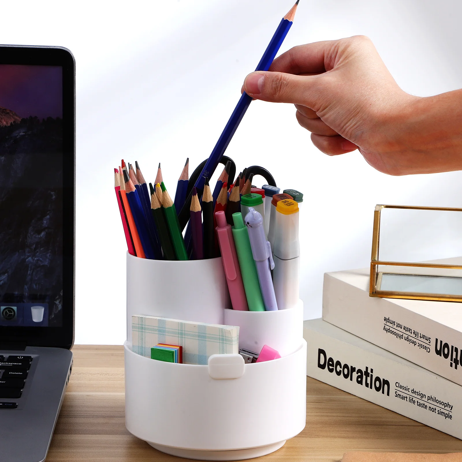منظم أقلام قابل للدوران للمكتب يدور 360 درجة، تصميم متعدد الشبكات، مظهر أنيق، حامل أقلام للاستخدام المنزلي والمكتب #2