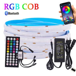 12V RGB pasek COB LED światła kompatybilny z Bluetooth 44key 24key zestaw zdalnego kontrola mocy 840LED/m wysokiej gęstości Flex taśma Led wystrój