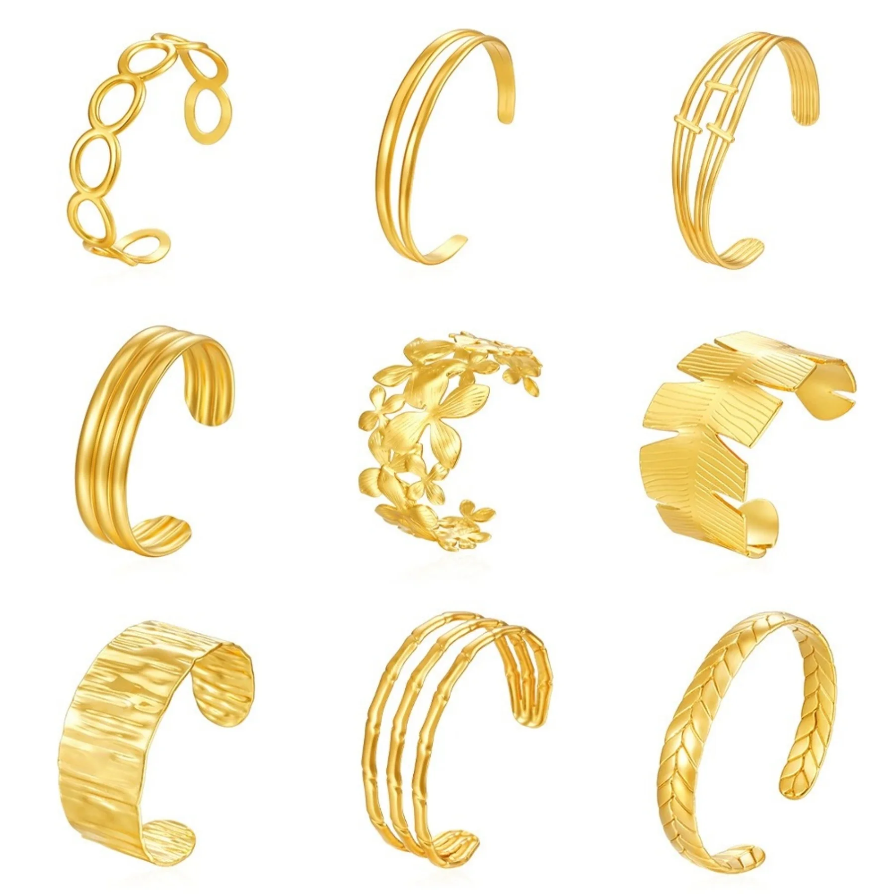 1pc Stainless Steel Open Cuff Bangles Bracelets 18K Gold Plated Geometric Round Bangles For Women  Simple Stylish Gift Jewelry