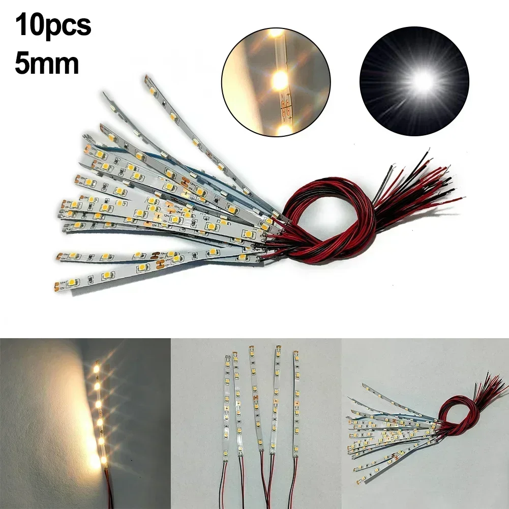 10pcs Pre Wired White Strip 6 Led LED Light Self-adhesive Flexible 12V~18V Perfect For Railway & Building Layout