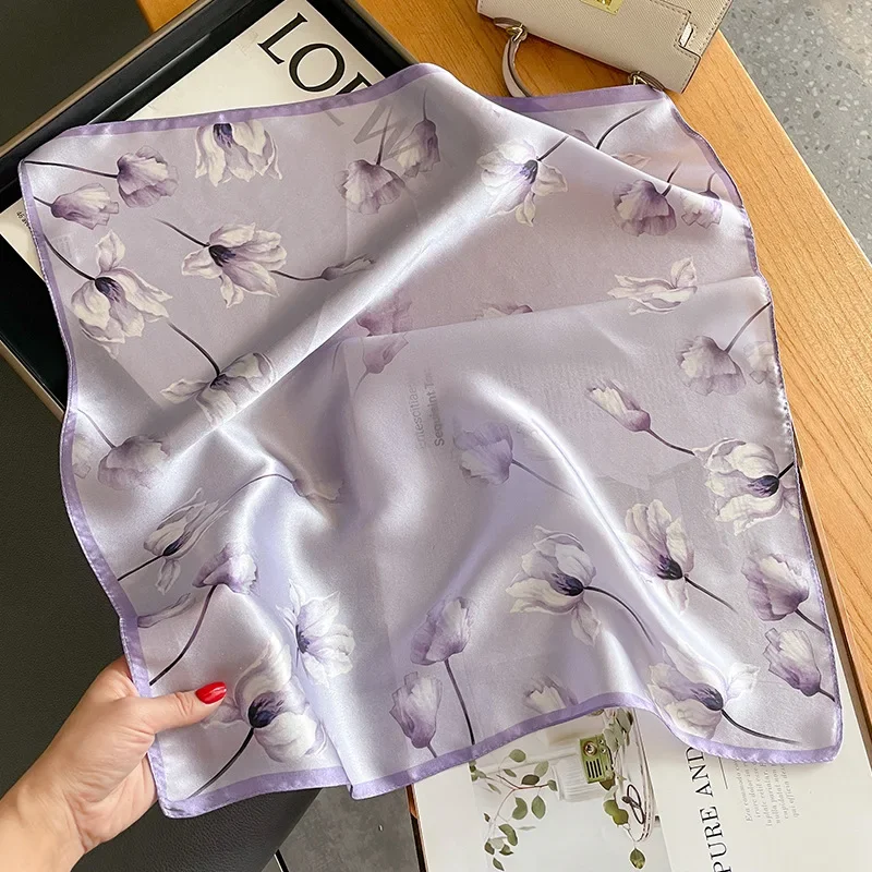 2023 100% Real Silk Square Scarf Women Print Natural Headkerchief Ladies Hair Hand Wrist Foulard Spring Bandana Echarpe