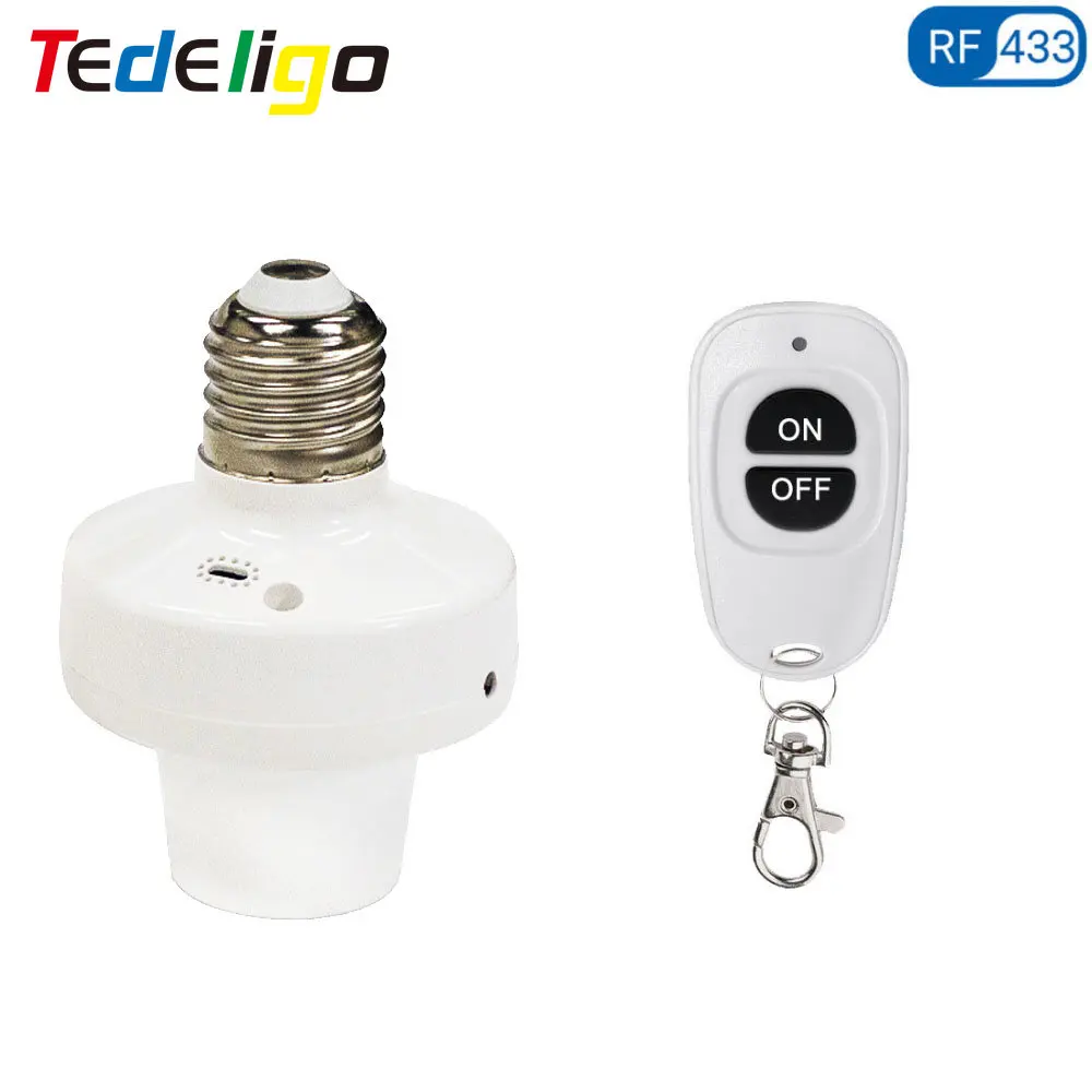 TEDELIGO Wireless E27 Base Socket Lamp Holder Switch 433MHz 110V 220V 230V 240V Light Remote Controller,500W for Bulb ON OFF