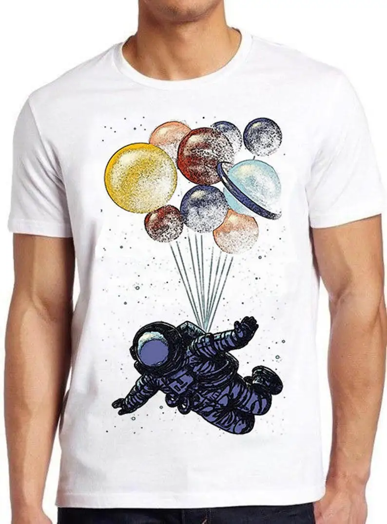 Space Travel Spaceman Astronaut Planets Balloons Funny Retro Cool Top Tee T Shirt 538