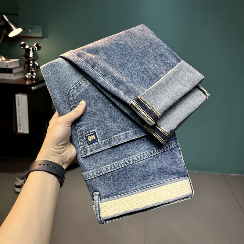 Fashion Embroidered Jeans Men's Street Versatile Trend Casual Matching Belt Spring and Summer Slim Fit Thin Pants