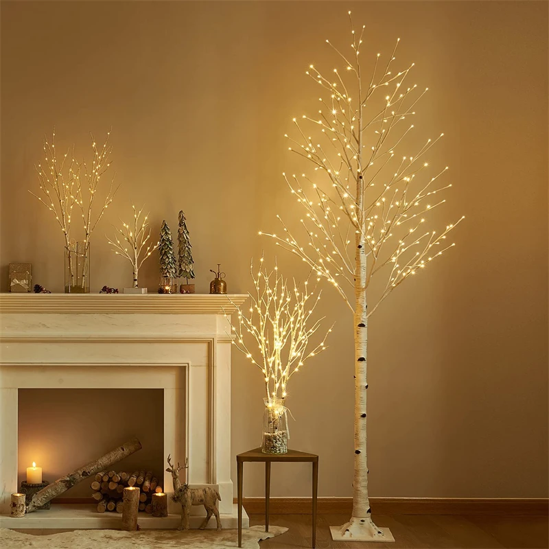 Simulated White Birch Tree Lamp Glowing Branch LED Night Light for Home Bedroom Wedding Party Christmas Garden Decoration