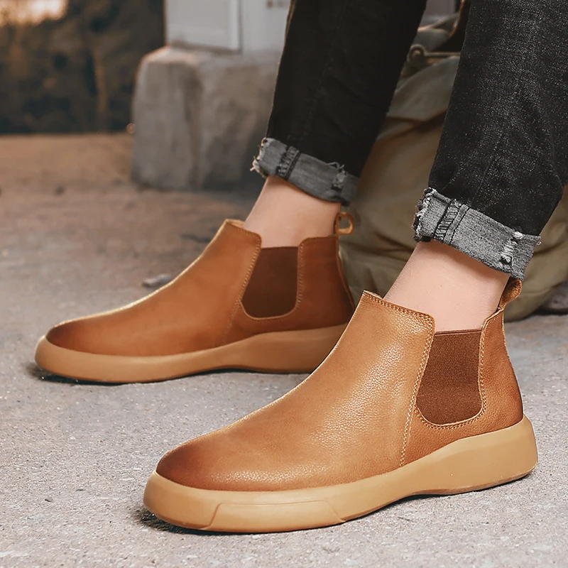

New Men's Shoes: Chelsea Boots for Men, One-Click Slip-On Fashion Boots, Large-Size Reversible Leather Short Boots, Men's Genuin