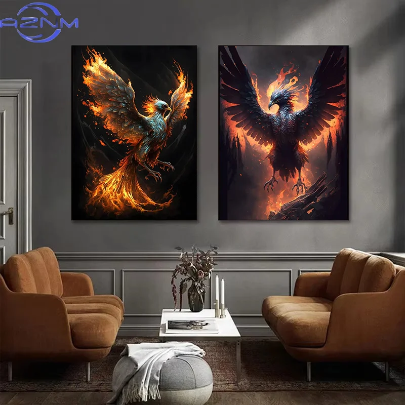 Retro Fantasy Golden Style Legends Phoenix Bird Animal Art Poster Canvas Painting Wall Prints Picture for Living Room Home Decor