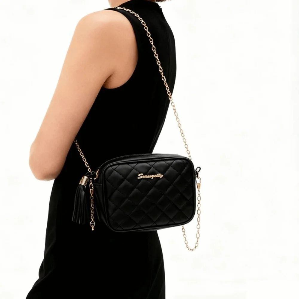 

New Black Memorial Black Crossbody Bags PU Leather Tassel Shoulder Bag Lightweight Chain Handbag Women Fashion
