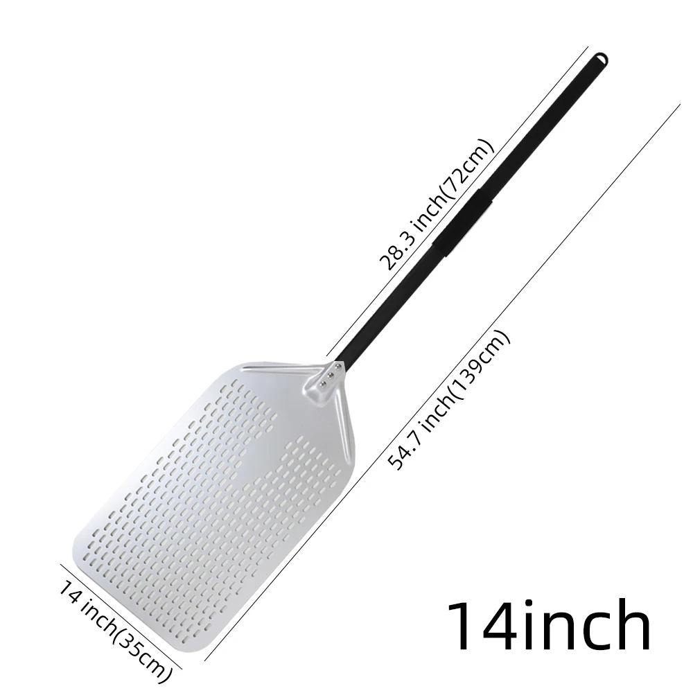 HEXINGYUAN 12 14 16 Zoll großes perforiertes Pizza-Schaufelpaddel mit kurzem/langem Griff zum Drehen von Ofen, Küchenutensilien, Pizza-Backwerkzeuge 6