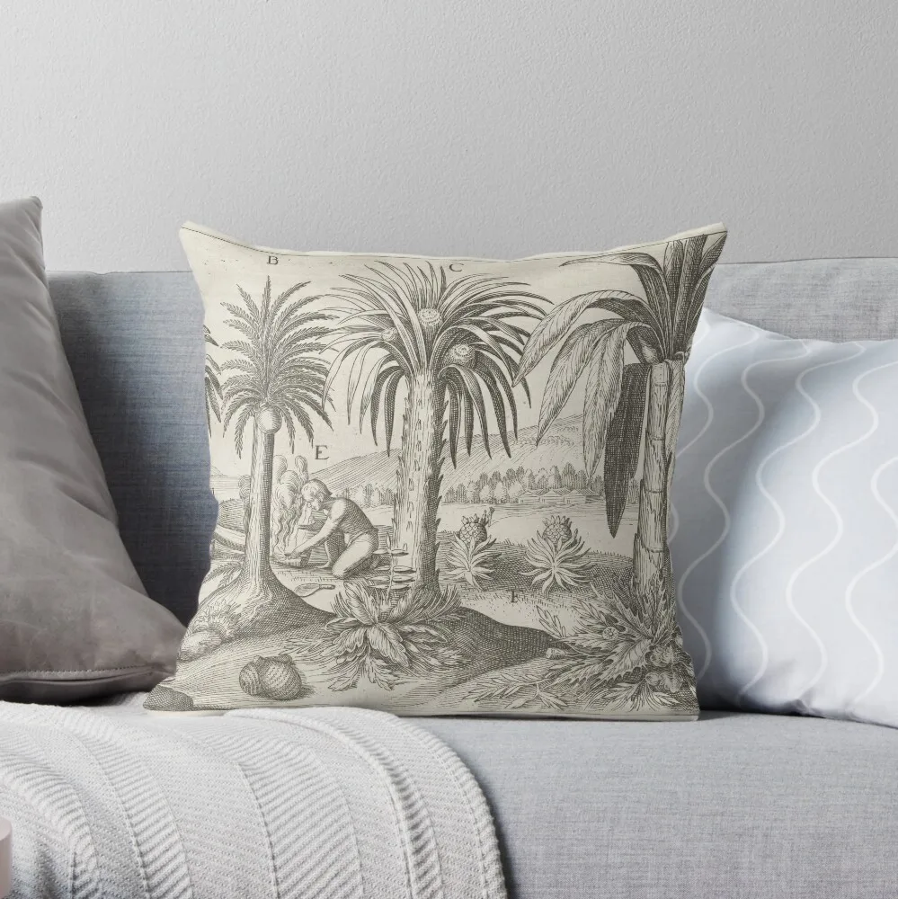 

Vintage Palm Tree Illustration - Java Indonesia Throw Pillow Christmas Pillow Cases Pillowcases Cushion Covers Sofa