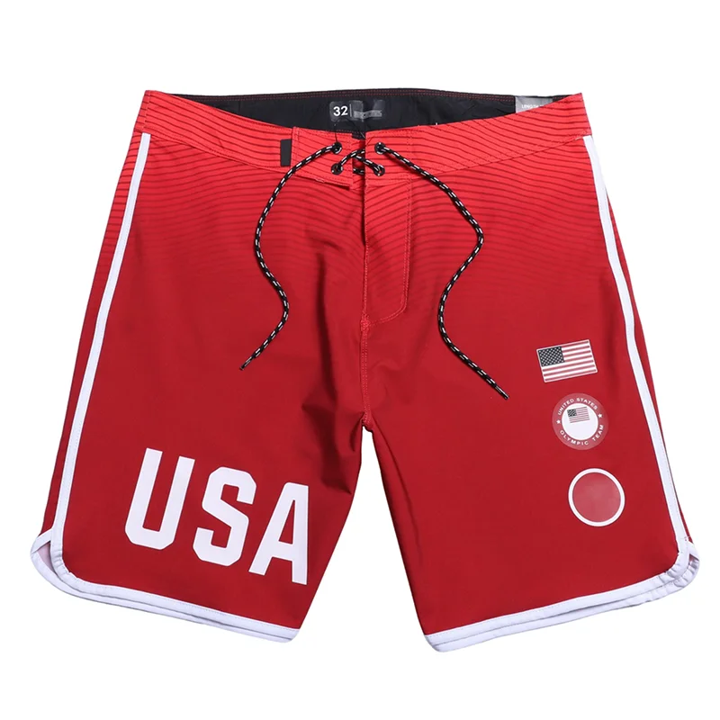 Shorts de surf elásticos e impermeáveis para homens, calças de praia grandes, moda praia, shorts esportivos nacionais, EUA 24