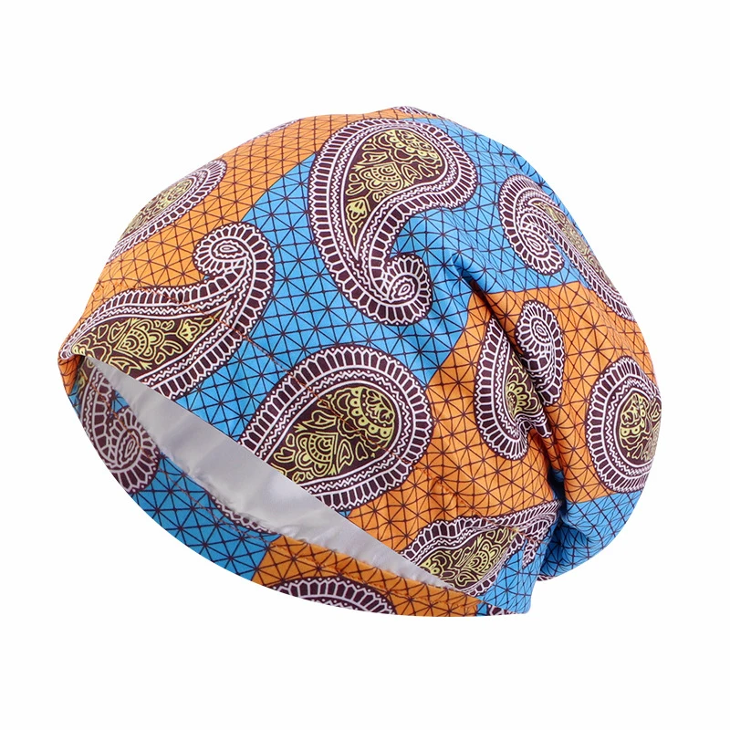 

Africa Print Women Men Sleeping Hat Baggy Beanie Satin Lined Night Unisex Sleep Cap Bonnet Nightcap Pullover Hat Headwear Turban