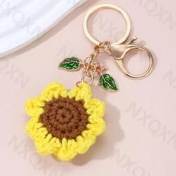 Cartoon Sunflower Leaves Hand Knitted Keychain Handmade Plant Flower Key Ring For Friend Good Gift DIY Jewelry Set