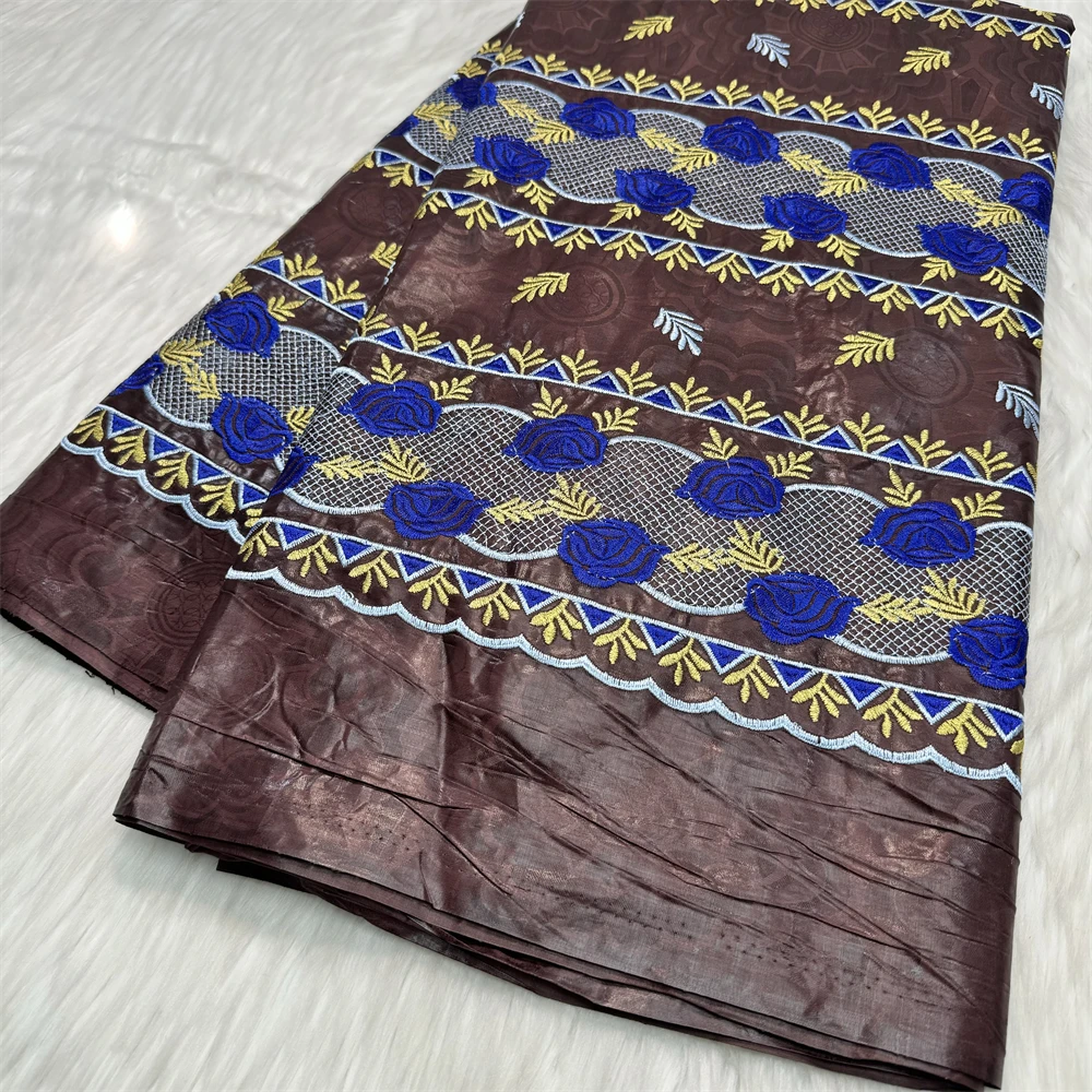 

5 Yards African Bazin Lace Fabric 100% Cotton with Flower Embroidery for DIY Sewing Clothing Uniform Bridal Wedding Dress